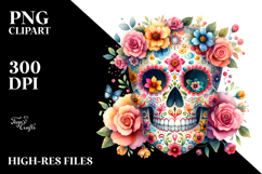 Colorful Cute Skull Flower Painting, PNG Product Image 2