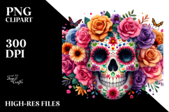 Colorful Cute Skull Flower Painting, PNG Product Image 2