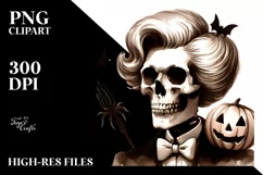 Simple Halloween Skull with Hair and Bow, Transparent PNG Product Image 3