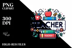 Simple Books Teacher Summer Flower PNG Product Image 1