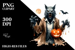 Watercolor Werewolf Halloween PNG Product Image 3