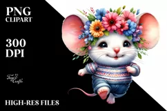 Watercolor Baby Mouse with Flowers PNG Product Image 3