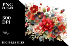 Red Flowers with Gold Insertions, Transparent PNG Product Image 2
