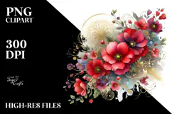 Red Flowers with Gold Insertions, Transparent PNG Product Image 2