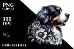 Watercolor Gothic Dog Summer Sticker Flower Clipart Product Image 3