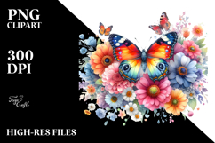 Colorful Butterfly Flower Painting, PNG Product Image 2