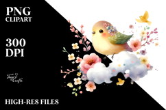 Spring Bird Flower Painting, PNG Product Image 2
