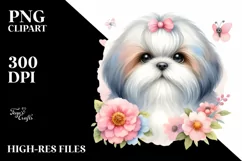 Cute Pastel Shih Tzu Watercolor | Sublimation | Clipart Product Image 1