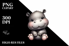 Funny Cute Baby Hippo with Sunflower | Clipart Product Image 3