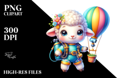 Smiling Lamb with Hot Air Balloon PNG Product Image 2