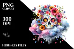 Colorful Skull Flowers PNG Product Image 2