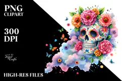 Colorful Grungy Skull Painting, PNG Product Image 2