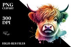 Highland Calf Watercolor with Cool Haircut PNG Product Image 2
