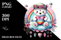 Cute Boho Polar Bear on Cloud, PNG Product Image 2
