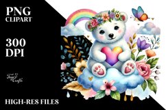 Cute Boho Polar Bear on Cloud, PNG Product Image 2