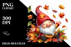 Cute Gnome Tumbling with Autumn Leaves in the Wind PNG Product Image 3