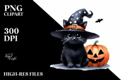 Funny Halloween Black Cat PNG Product Image 1