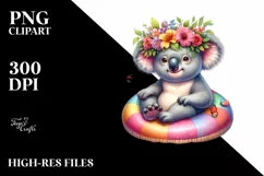 Colorful Koala Watercolor Summer Sticker Flower Clipart Product Image 3