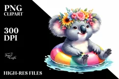 Colorful Koala Watercolor Summer Sticker Flower Clipart Product Image 3