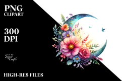 Whimsical Moon with Flowers | Sublimation | Clipart Product Image 2