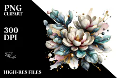 Glossy Magnolia Watercolor Splash, PNG Product Image 2
