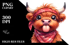 Exaggerated Highland Cow with Bandana PNG Product Image 2