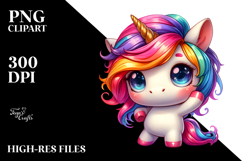 Vibrant Cute Unicorn Portrait, PNG Product Image 2