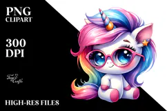 Vibrant Cute Unicorn Portrait, PNG Product Image 2
