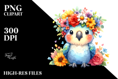 Cartoon Parrot with Flower Crown, Transparent PNG Product Image 2