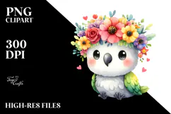Cartoon Parrot with Flower Crown, Transparent PNG Product Image 2