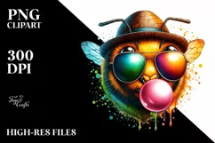 Quirky Bee Portrait with Hat and Chewing Gum | Clipart Product Image 1