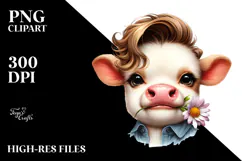 Funny Baby Cow with Flower Watercolor Design Product Image 2