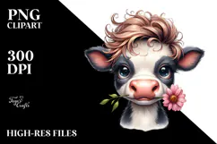 Funny Baby Cow with Flower Watercolor Design Product Image 2