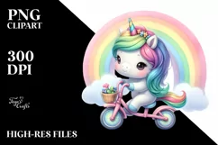 Cute Cycling Rainbow Unicorn | Sublimation | Clipart Product Image 1