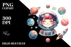 Simple Washed Watercolor Vintage Astronaut Clipart Product Image 3