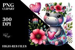 Cute Boho Hippo on Flower, PNG Product Image 2