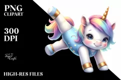 Watercolor Baby Unicorn Gymnastics Sublimation Clipart Product Image 1