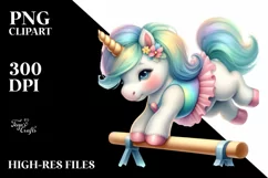 Watercolor Baby Unicorn Gymnastics Sublimation Clipart Product Image 3