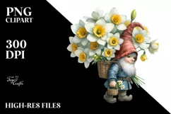 Watercolor Gnome with Narcissus Bouquet and Small Basket Product Image 1