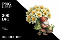 Detailed Watercolor Gnome Carrying Carnation Bouquet | Product Image 3
