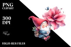Cute Watercolor Gnome with Azalea PNG Product Image 2