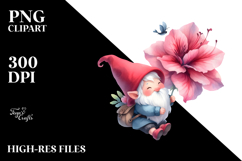 Cute Watercolor Gnome with Azalea PNG Product Image 2