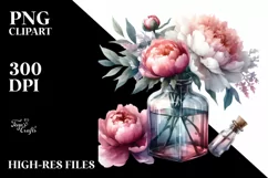 Abstract Watercolor Bottle Peonies Elegant Sophisticated Product Image 1