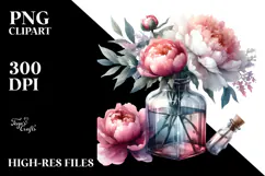 Abstract Watercolor Bottle Peonies Elegant Sophisticated Product Image 2