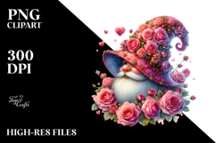 Valentines Gnome with Roses, Watercolor Art Product Image 2