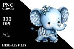 Cute Blue Toile Elephant, Transparent PNG Product Image 2