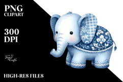 Cute Blue Toile Elephant, Transparent PNG Product Image 2