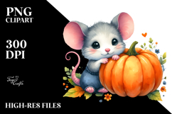 Simple Watercolor Baby Mouse with Pumpkin PNG Product Image 2