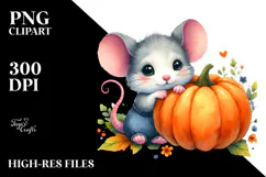 Simple Watercolor Baby Mouse with Pumpkin PNG Product Image 2