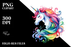 Simple Watercolor Vibrant Unicorn PNG Product Image 2